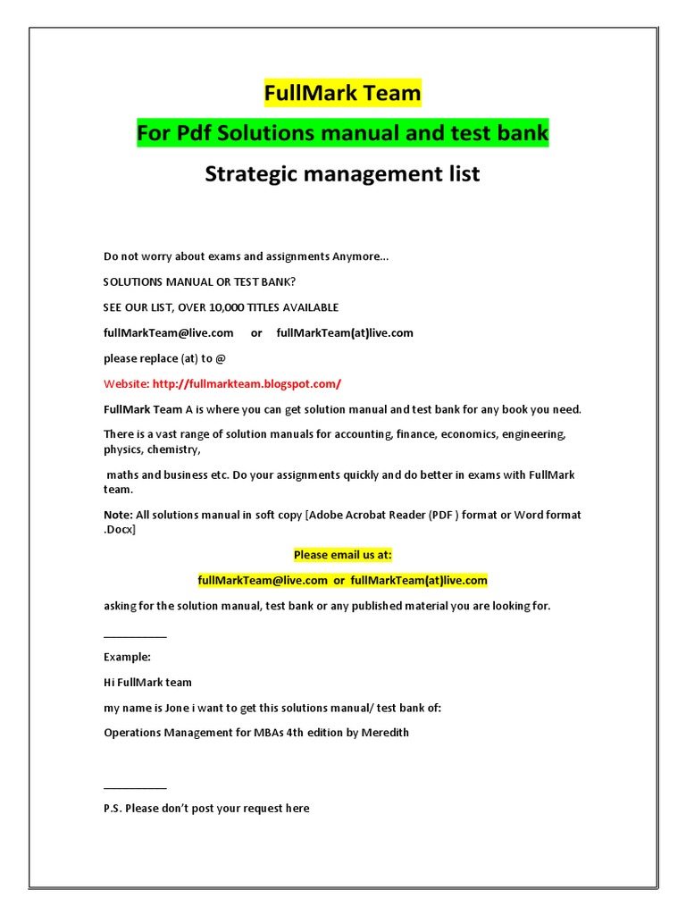 Strategic Management Test Bank and Solutions Manual PDF Test