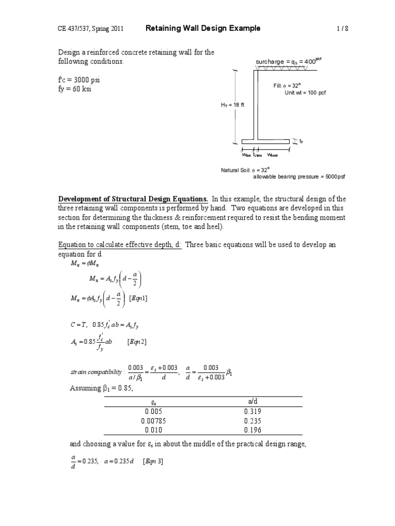 Retaining Wall Design Example | PDF | Applied And Interdisciplinary ...
