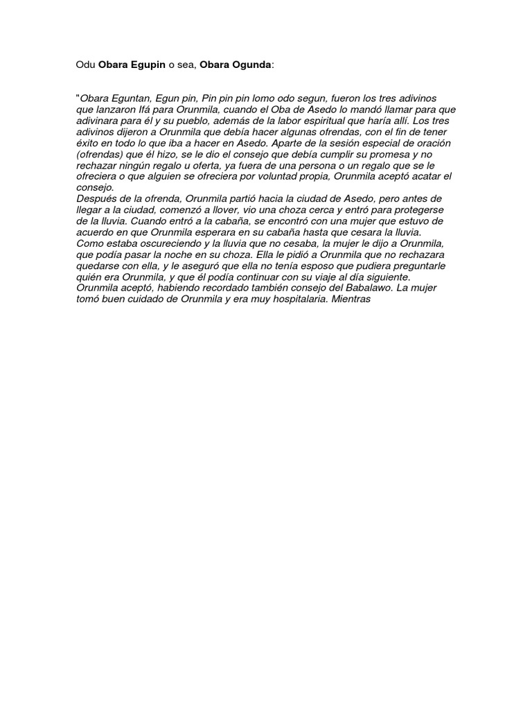Odu Obara Egupin o Sea PDF Religión y creencia