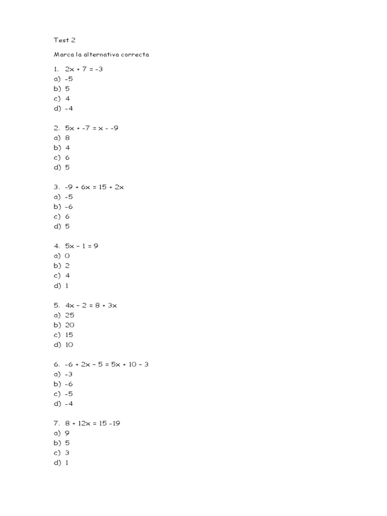 Algebra Test Questions and Answers | PDF | Teaching Methods & Materials