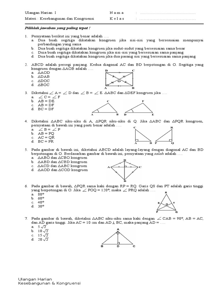 Soal Ulangan Kesebangunan Doc