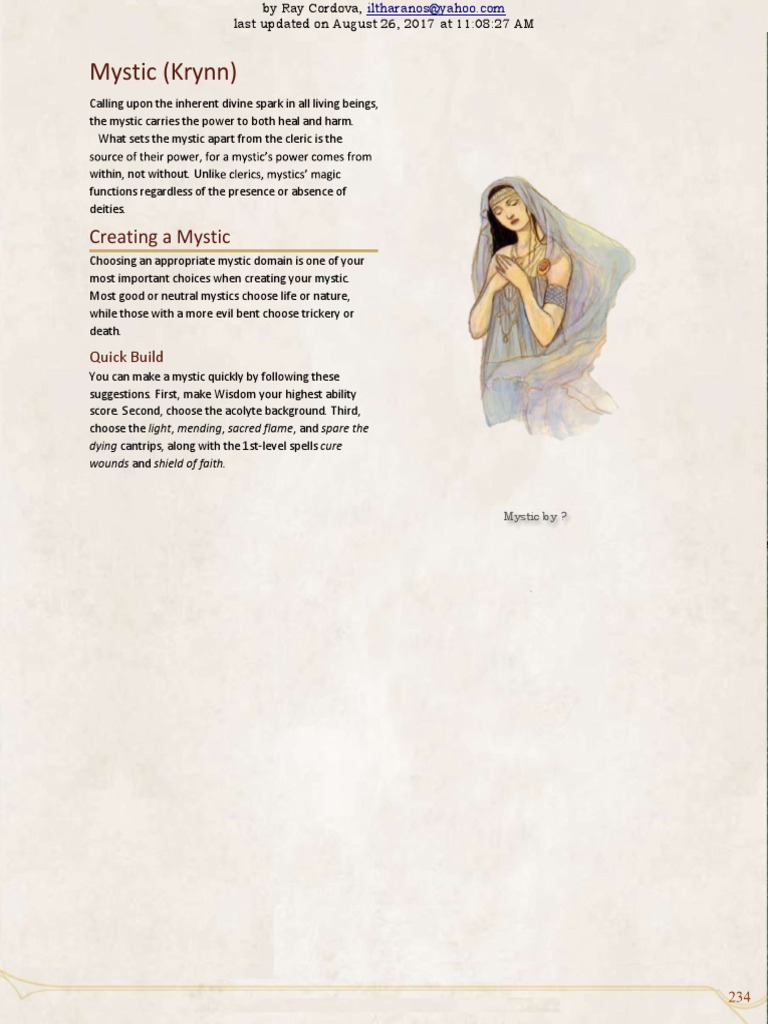 Excerpt - 5e Krynn Mystic Class | PDF | Religion And Belief