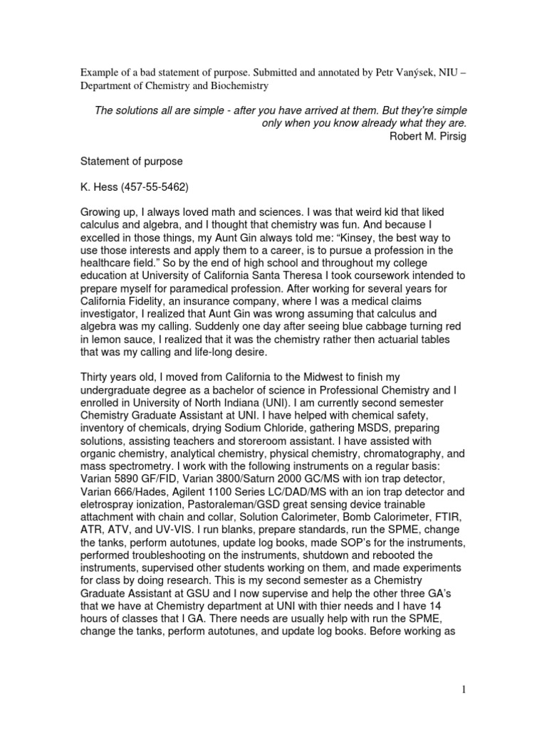 Prep Statement of Purpose Bad Example | PDF | Mass Spectrometry | Gas ...