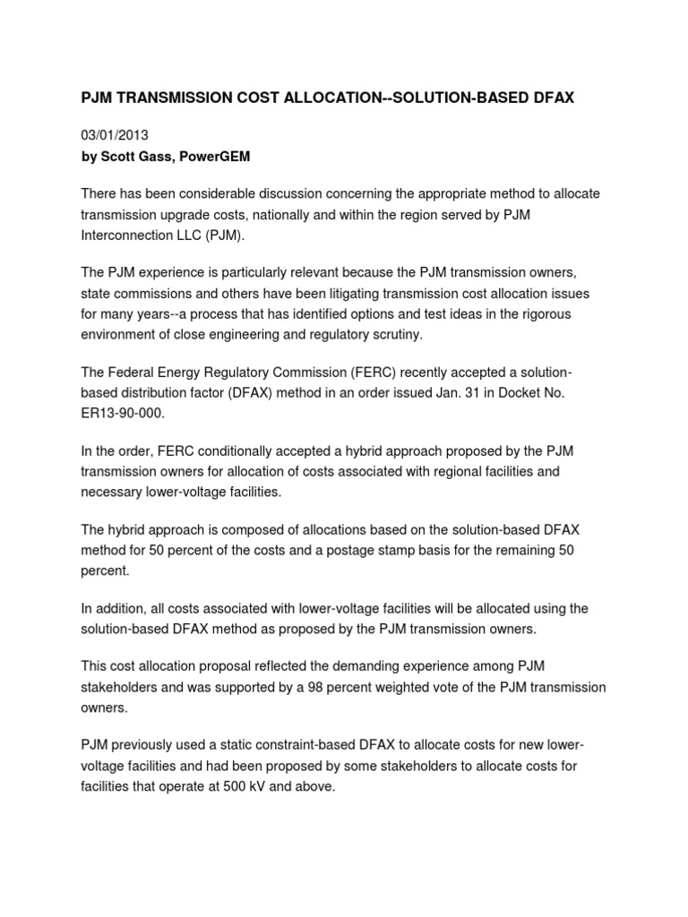 PJM Transmission Cost Allocation PDF Electric Power Transmission