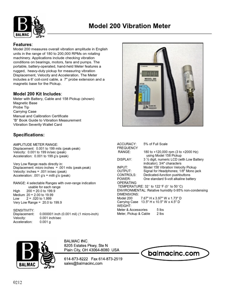 Balmac Vibration Meter Model 200 | PDF | Metre | Electrical Engineering
