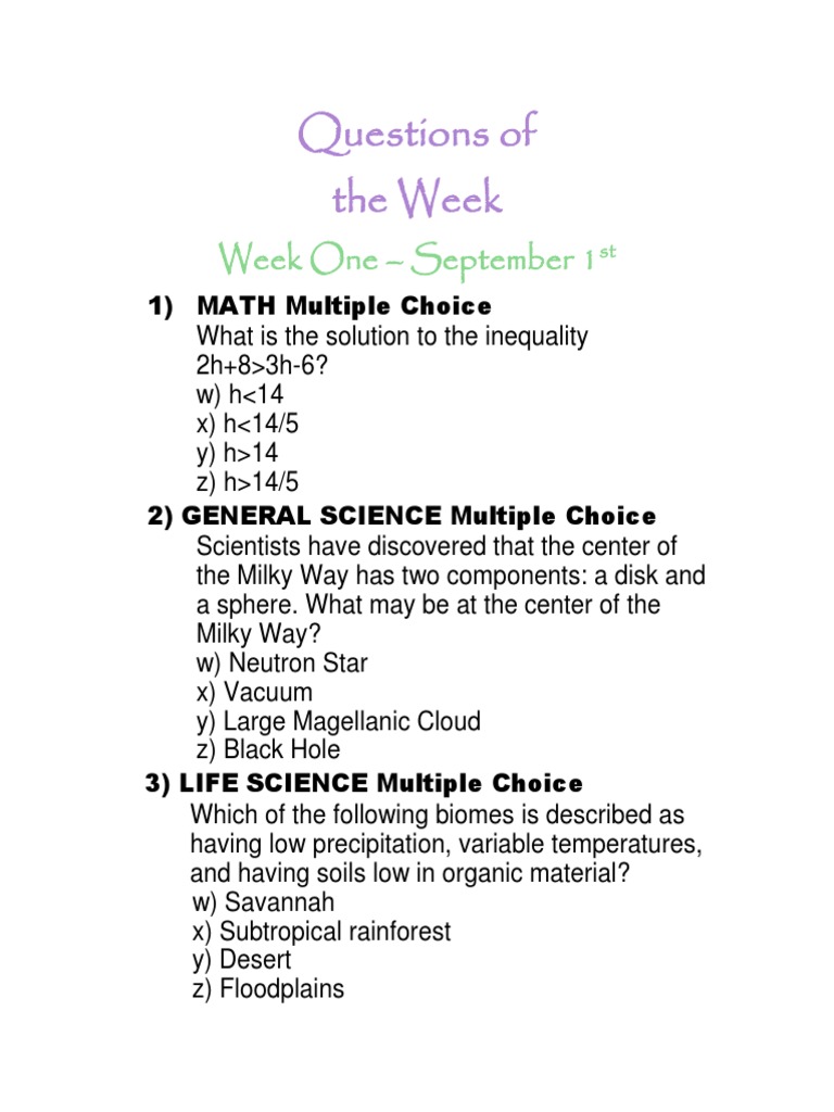 Weekly Quiz Questions - Week 1 | PDF