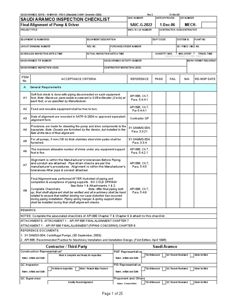 Final Pump Alignment Checklist | PDF | Pipe (Fluid Conveyance) | Business