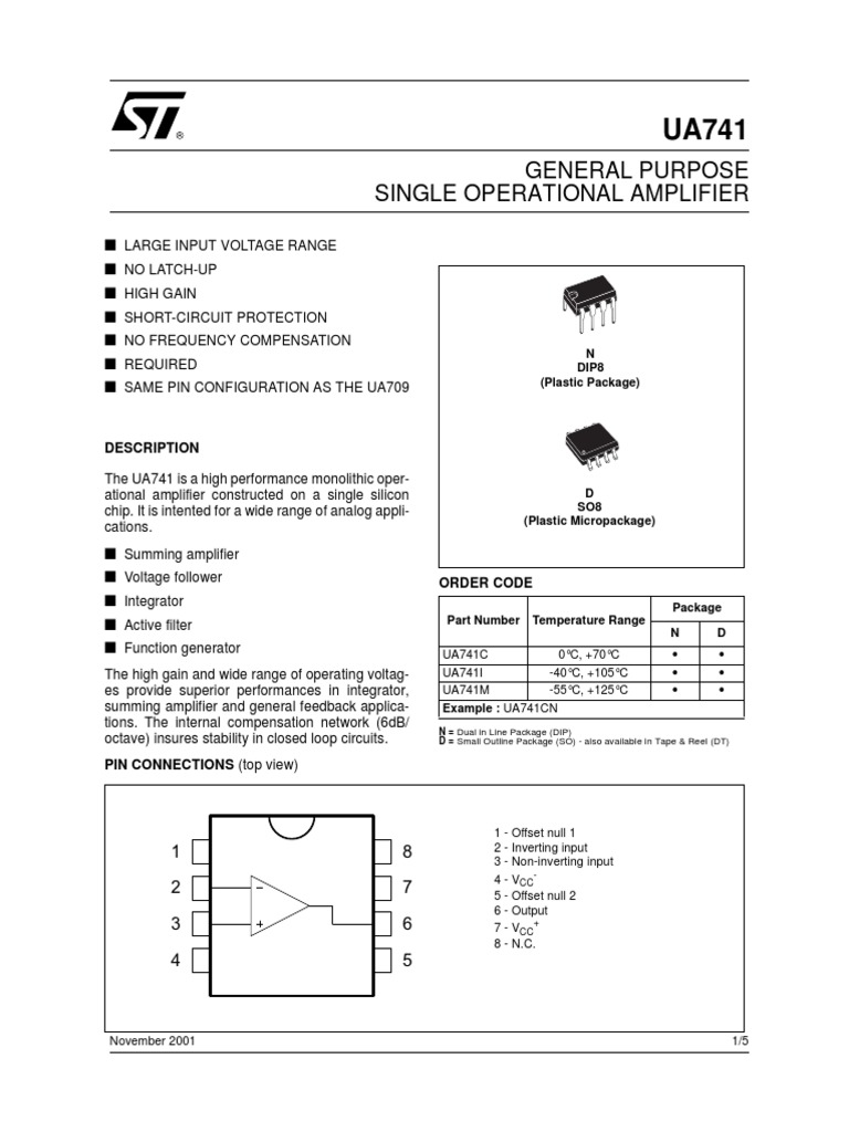 Datasheet_uA741.pdf Operational Amplifier Electrical Circuits