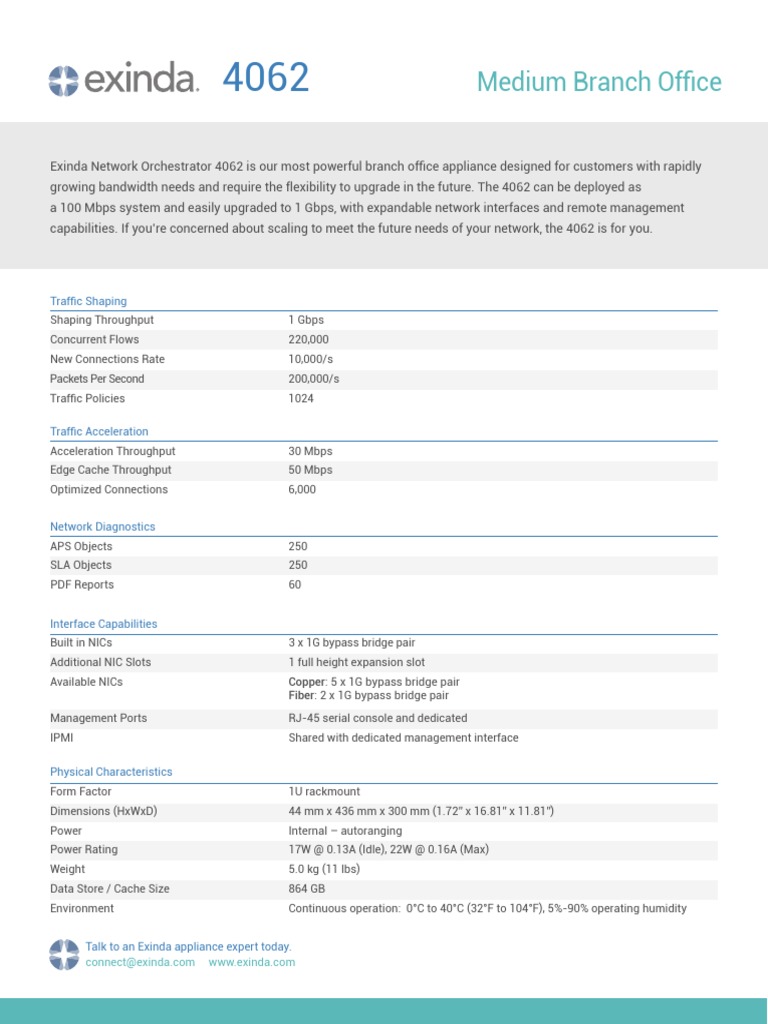 Exinda 4062 Product Sheet | PDF