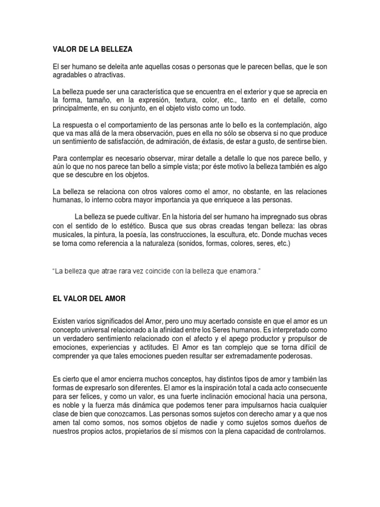 Valor de La Belleza