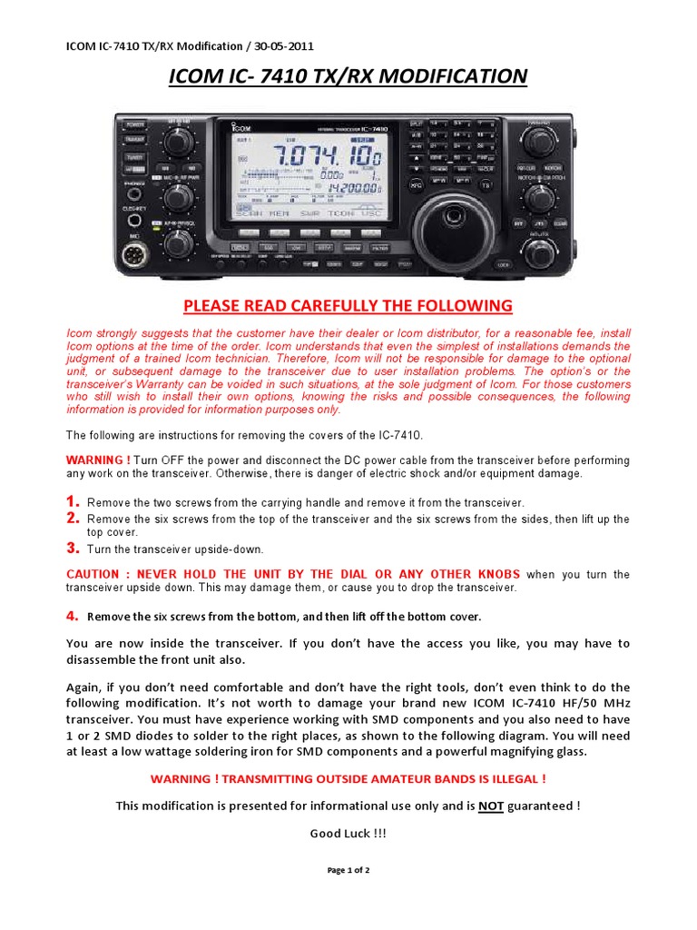 ICOM IC-7410 TX/RX Modification Guide | PDF | Electrical Engineering ...