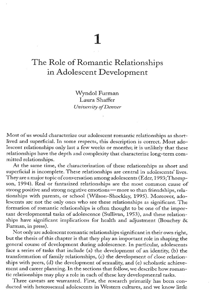 Adolescent Romantic Relationships - Furman Shaffer 2003 | PDF ...