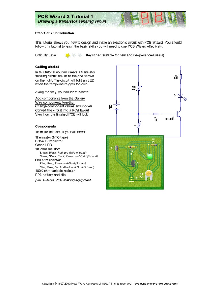 PCB Wizard 3 Tutorial 1 Drawing A Transistor Sensing Circuit PDF