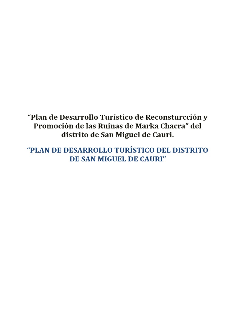 Plan de Desarrollo Turístico San Miguel Cauri | PDF | Turismo ...