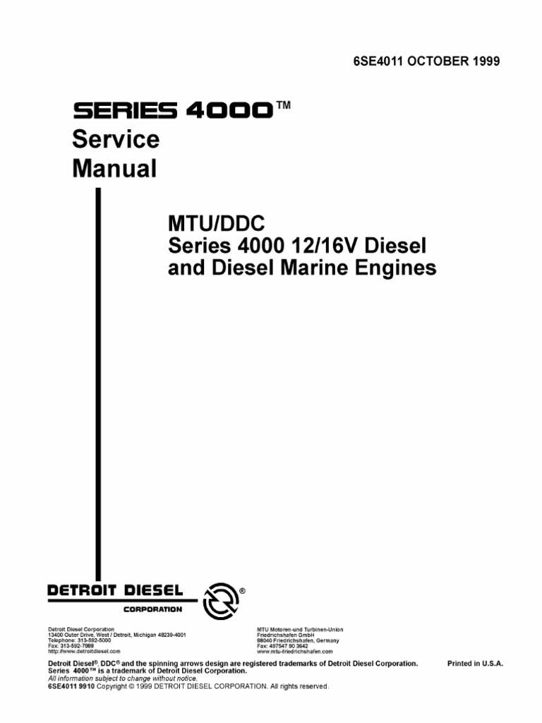 MTU 8v-396 Workshop repair manuals - Diesel engine manuals ...