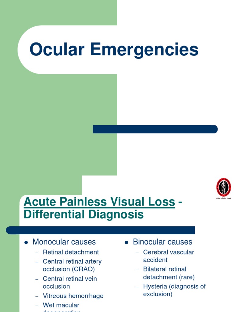 Ocular Emergencies PDF Human Eye