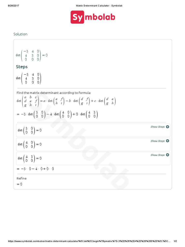 Matrix Determinant Calculator - Symbolab | Download Free PDF ...