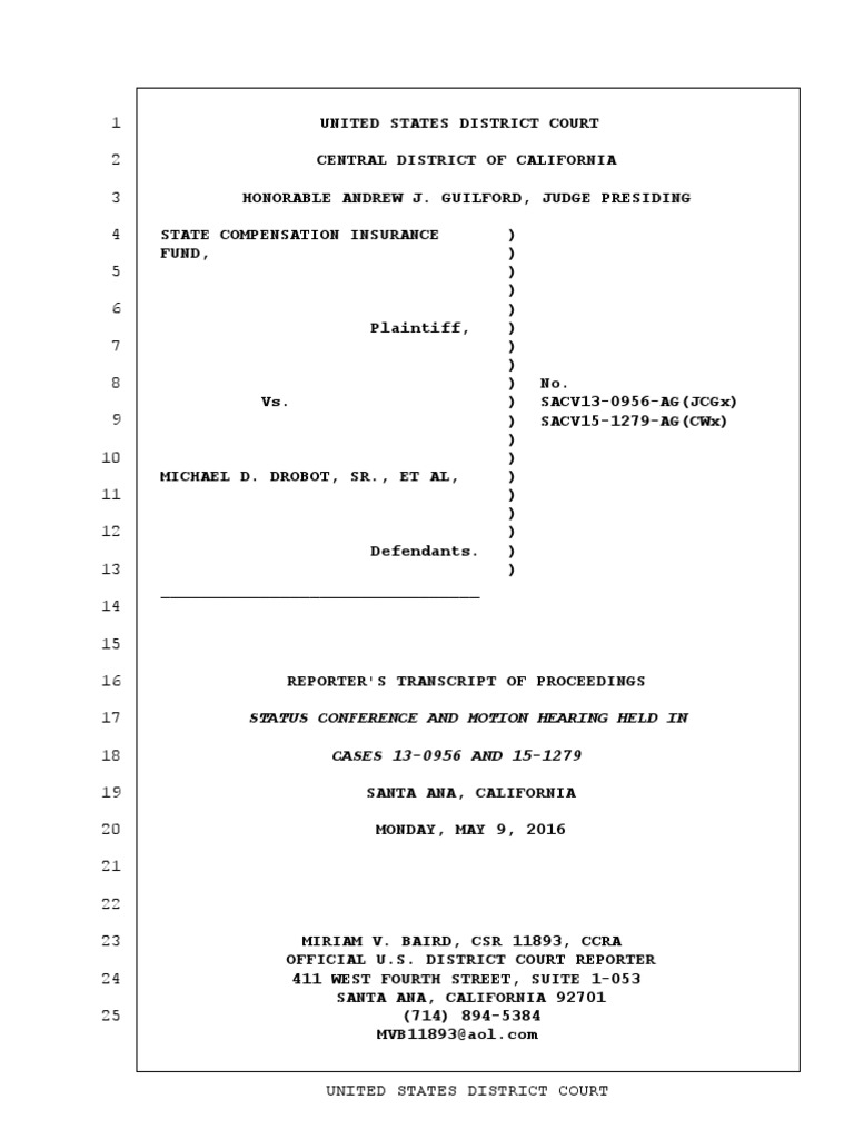 Hearing Transcript On Motion To Disqualify in SCIF v. Drobot PDF