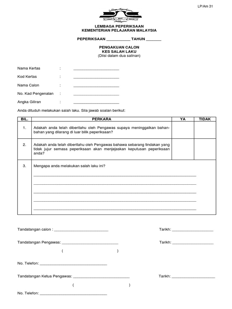 Borang LP Am 31 | PDF