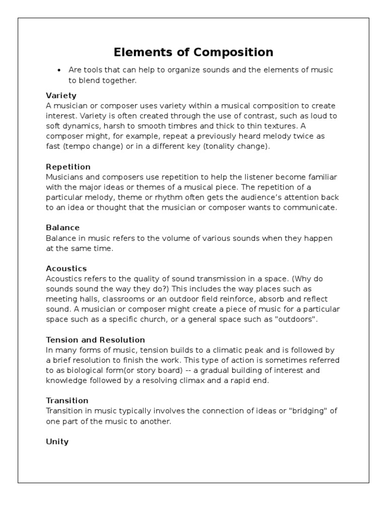 Unity and Contrast in Music Composition | PDF | Musical Compositions ...
