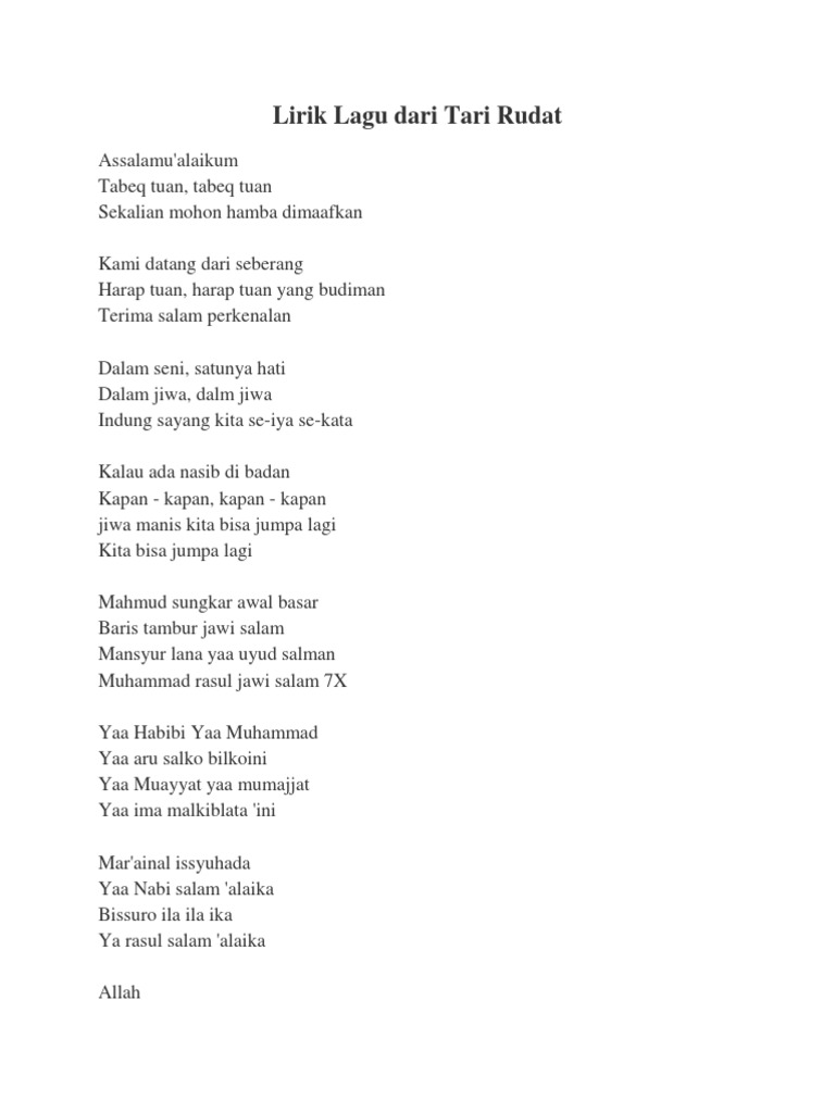 Lirik Lagu Dari Tari Rudat