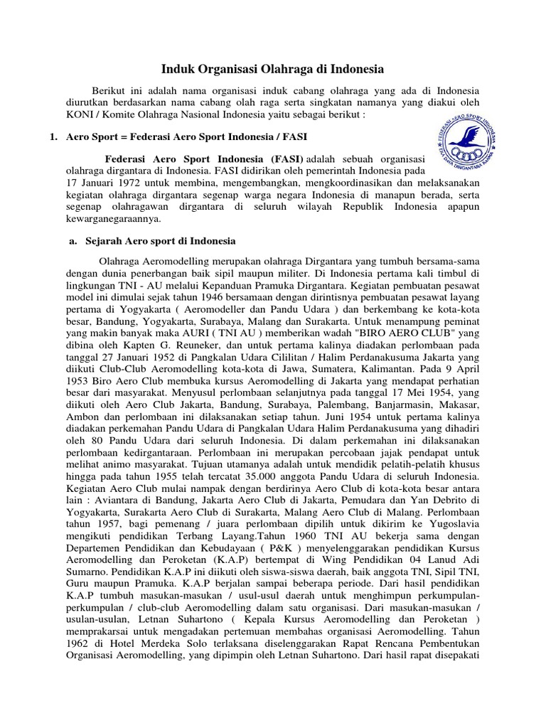 Induk Organisasi Olahraga Di Indonesia Pdf