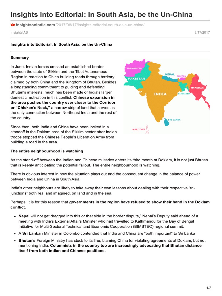 South Asia Be The Un-China | PDF | Bhutan | China
