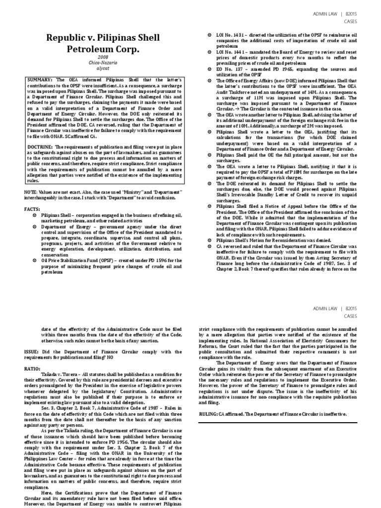 Pilipinas Shell vs. Department of Finance | PDF | Regulatory Compliance ...