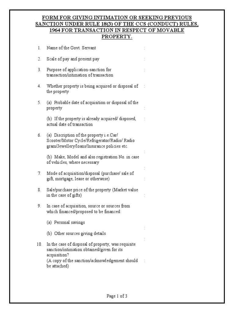 Application For Intimation of Transaction in Movable Property PDF | PDF ...