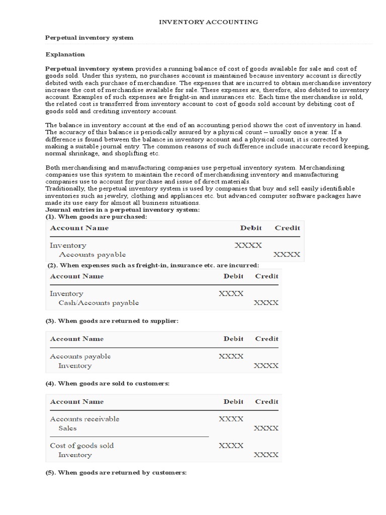 Perpetual Inventory System Explained | PDF | Cost Of Goods Sold ...
