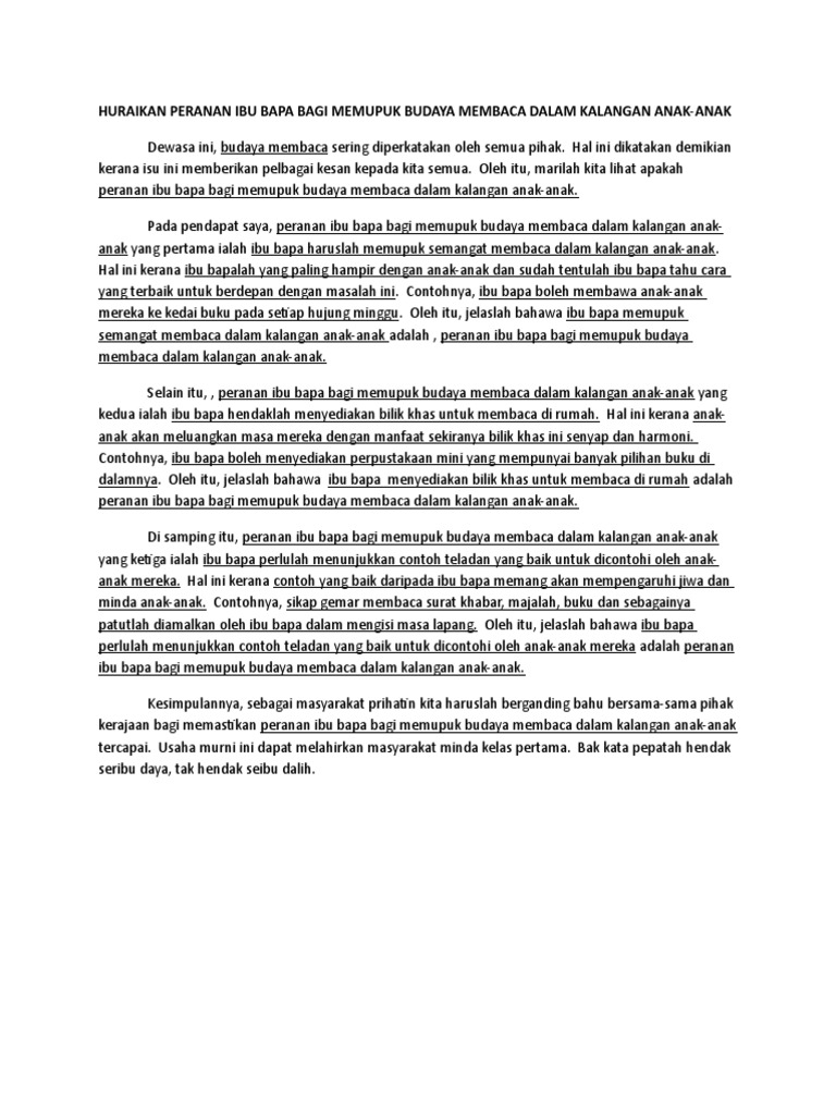 Huraikan Peranan Ibu Bapa Bagi Memupuk Budaya Membaca Dalam Kalangan Anak Pdf