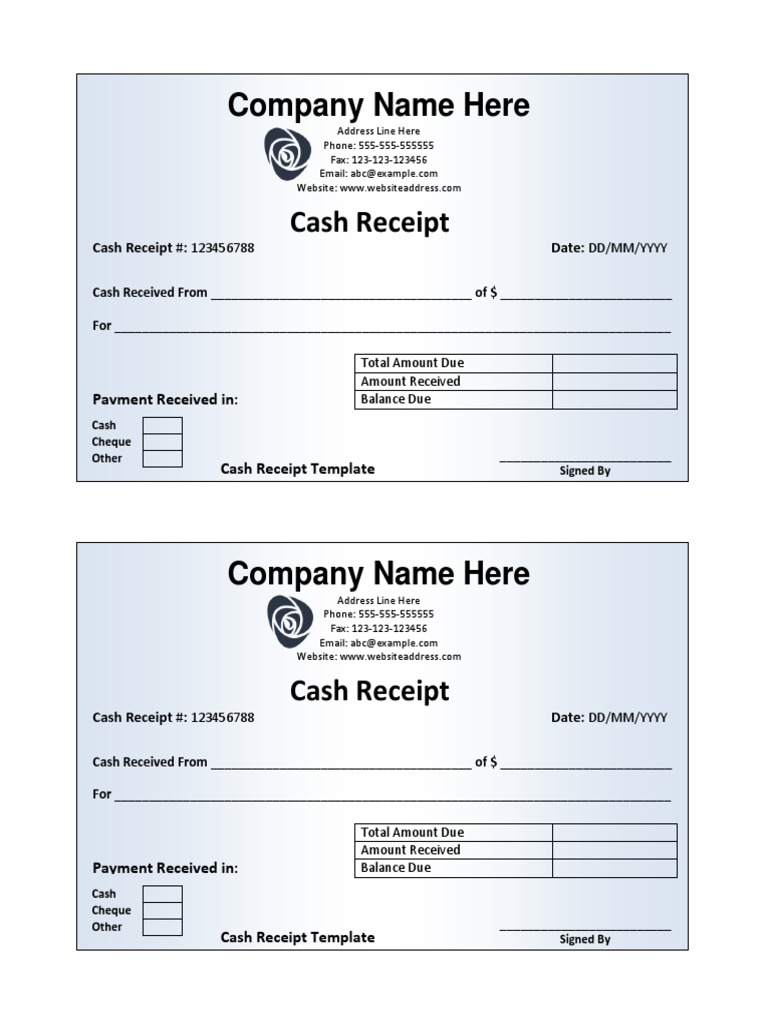 Cash Receipt Design Template