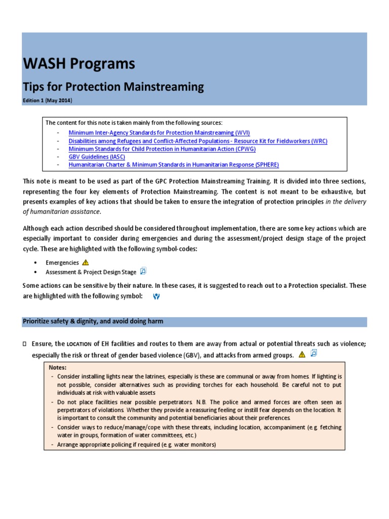WASH Protection Tips for Humanitarians | PDF | Disability | Drinking Water