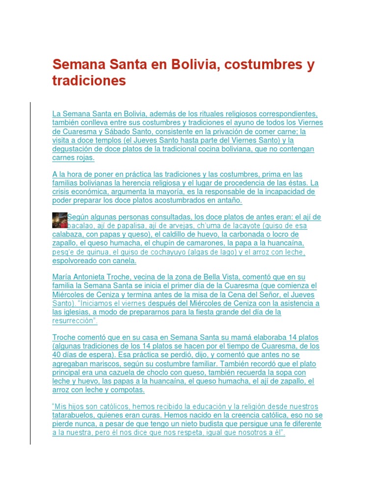 Semana Santa en Bolivia | PDF | Prestado | Bolivia