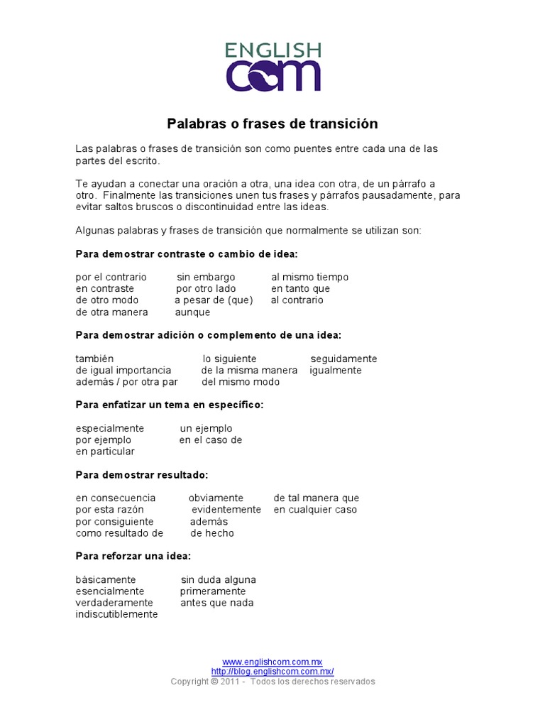 Palabras Frases de Transición | PDF