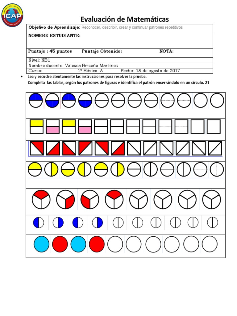 Prueba de Matematicas Secuencia y Patrones