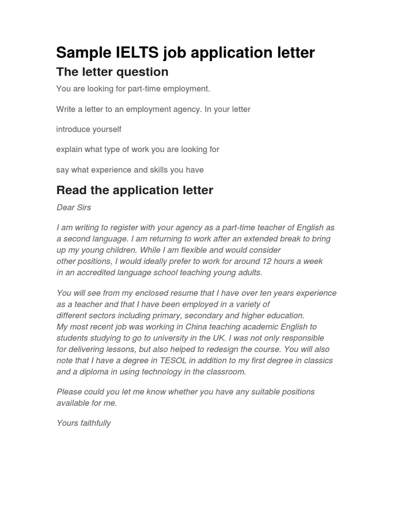 Part Time Application Letter