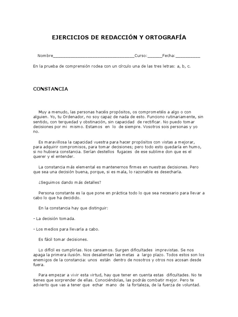 Ejercicios de Redaccion y Ortografia | PDF