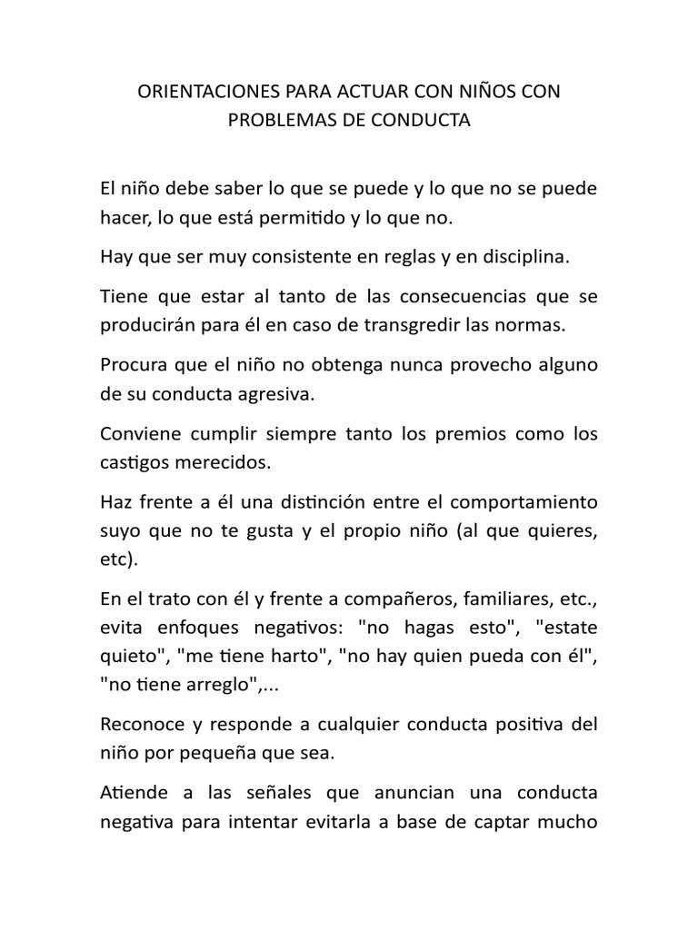 Orientaciones para Actuar Con Niños Con Problemas de Conducta | PDF ...