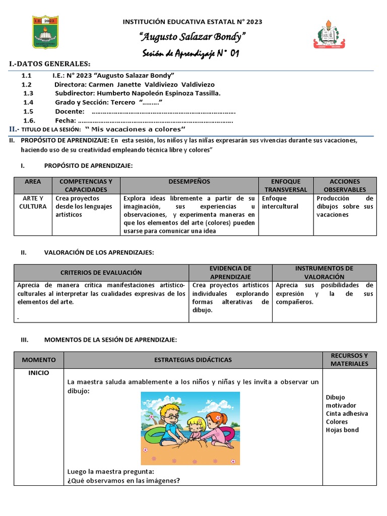 SESION ARTE 3° Completo PDF Dibujo Aprendizaje