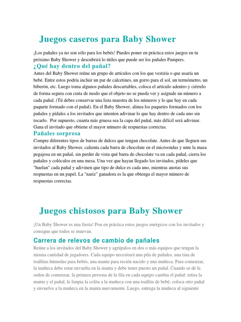 Juegos Caseros Para Baby Shower 1 Ocio Comida Y Vino