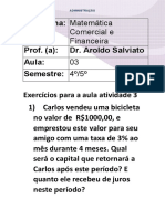 Matemática Financeira - Exercícios de taxa de juros e desconto