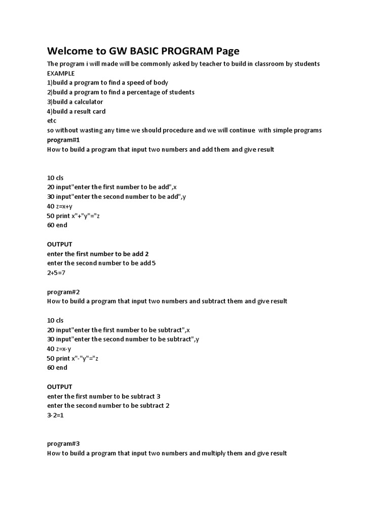 Gw Basic Programs Volume Formula