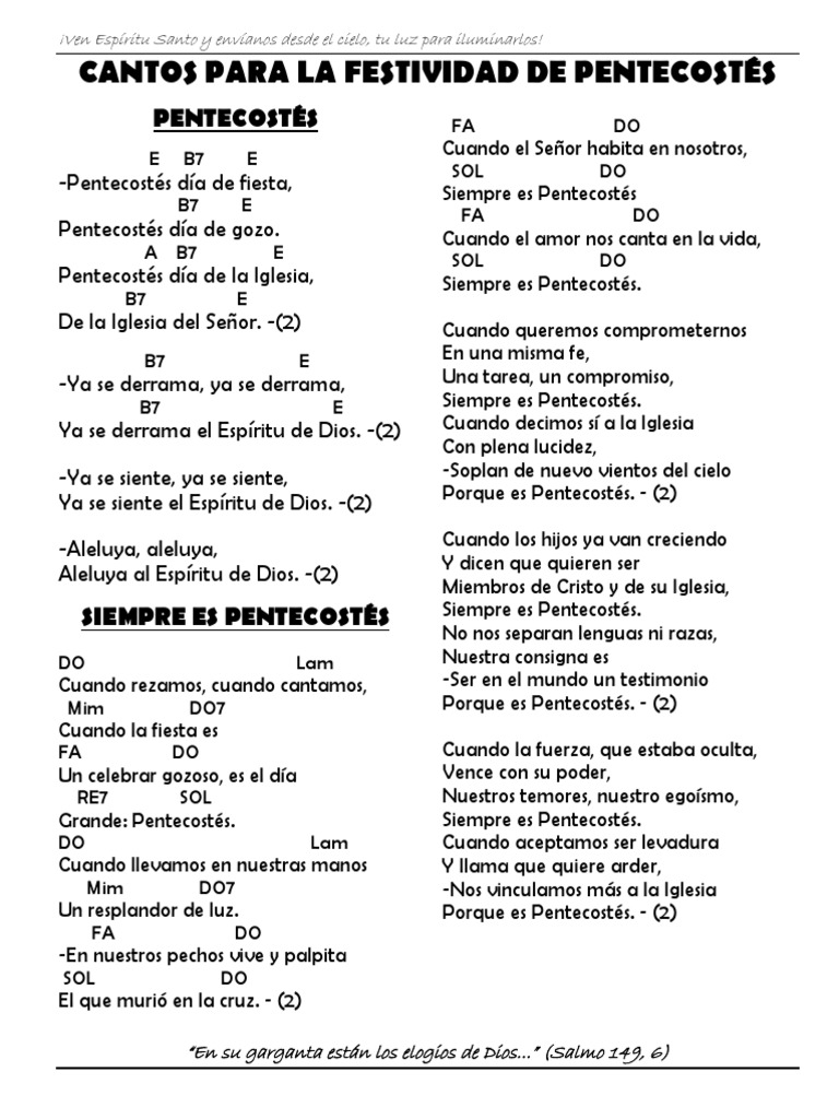 Cantos Al Espiritu Santo Pentecostés espíritu Santo Prueba