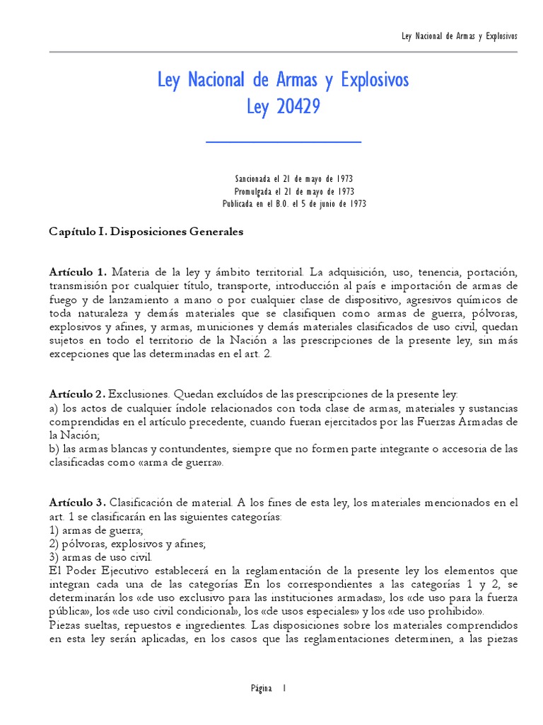 Ley Nacional de Armas y Explosivos Pistola Rifle