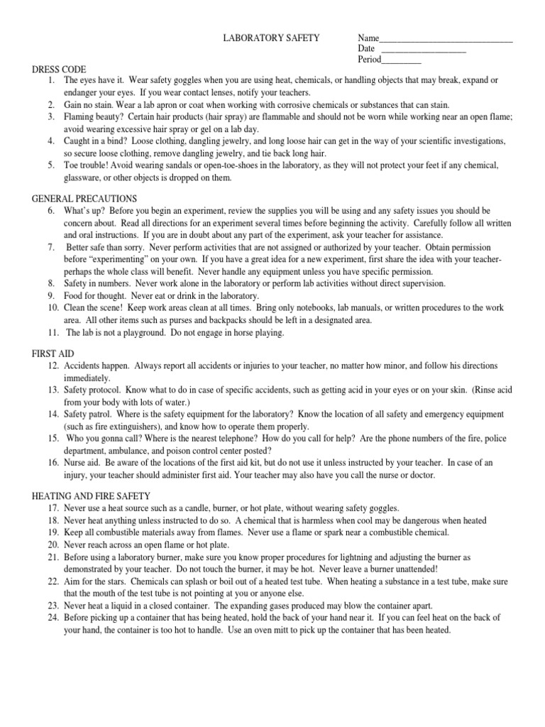 Lab Safety Notes PDF Laboratories Chemical Substances
