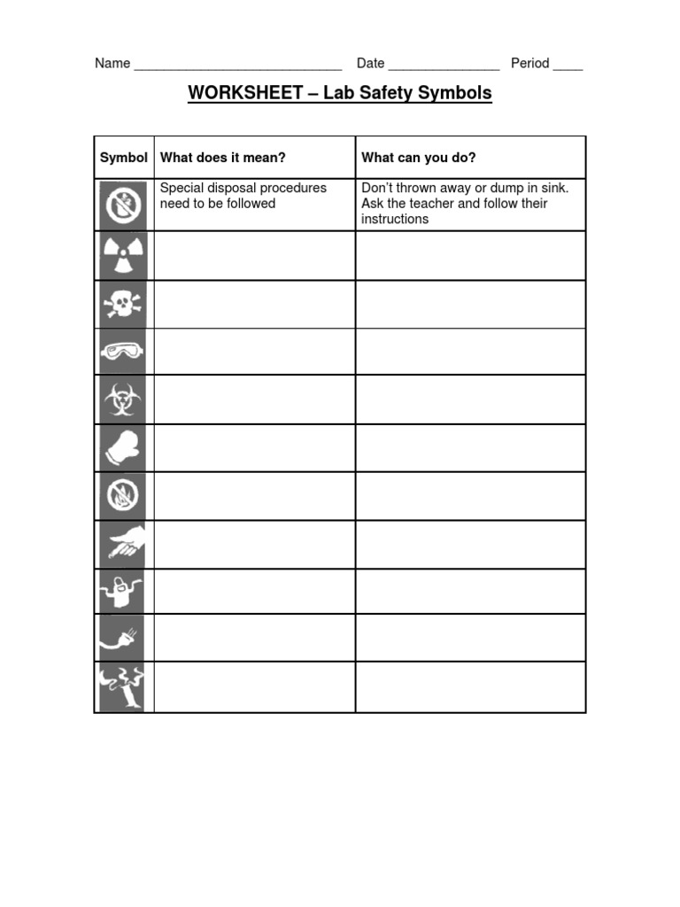 Lab Safety Symbols Worksheet  PDF For Lab Safety Symbols Worksheet