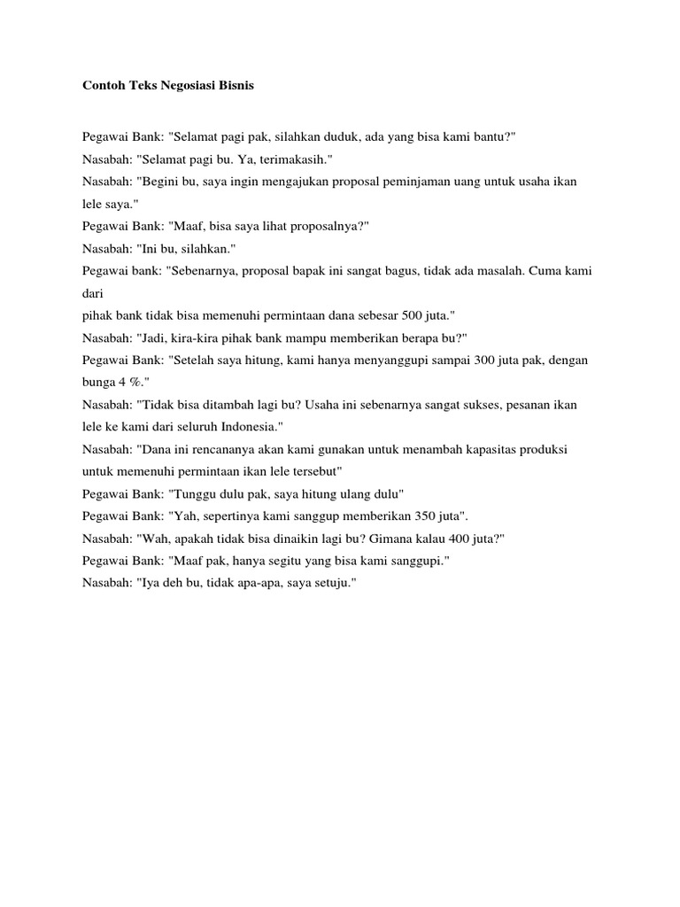 Contoh Teks Negosiasi Bisnis