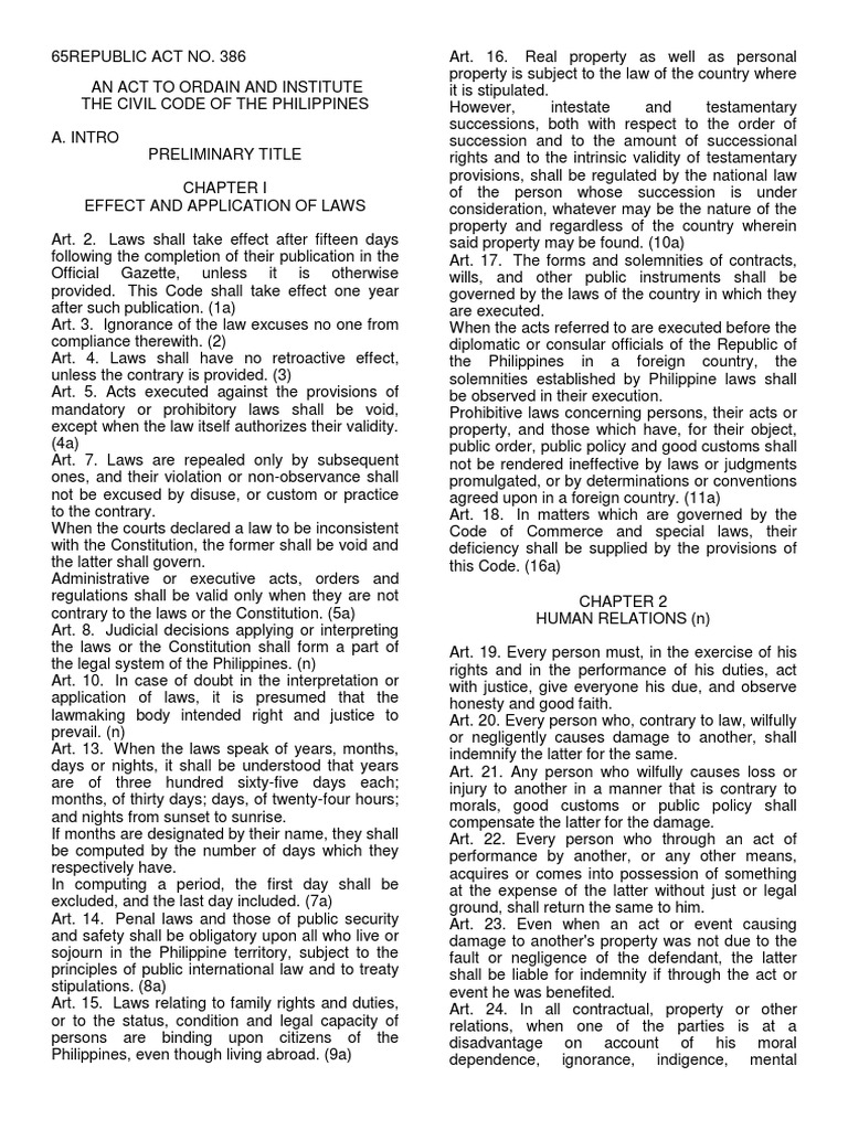 Philippine Civil Code Overview | PDF | Offer And Acceptance ...