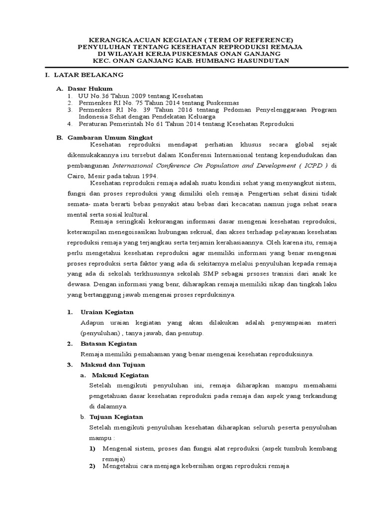 KAK Kesehatan Reproduksi Remaja